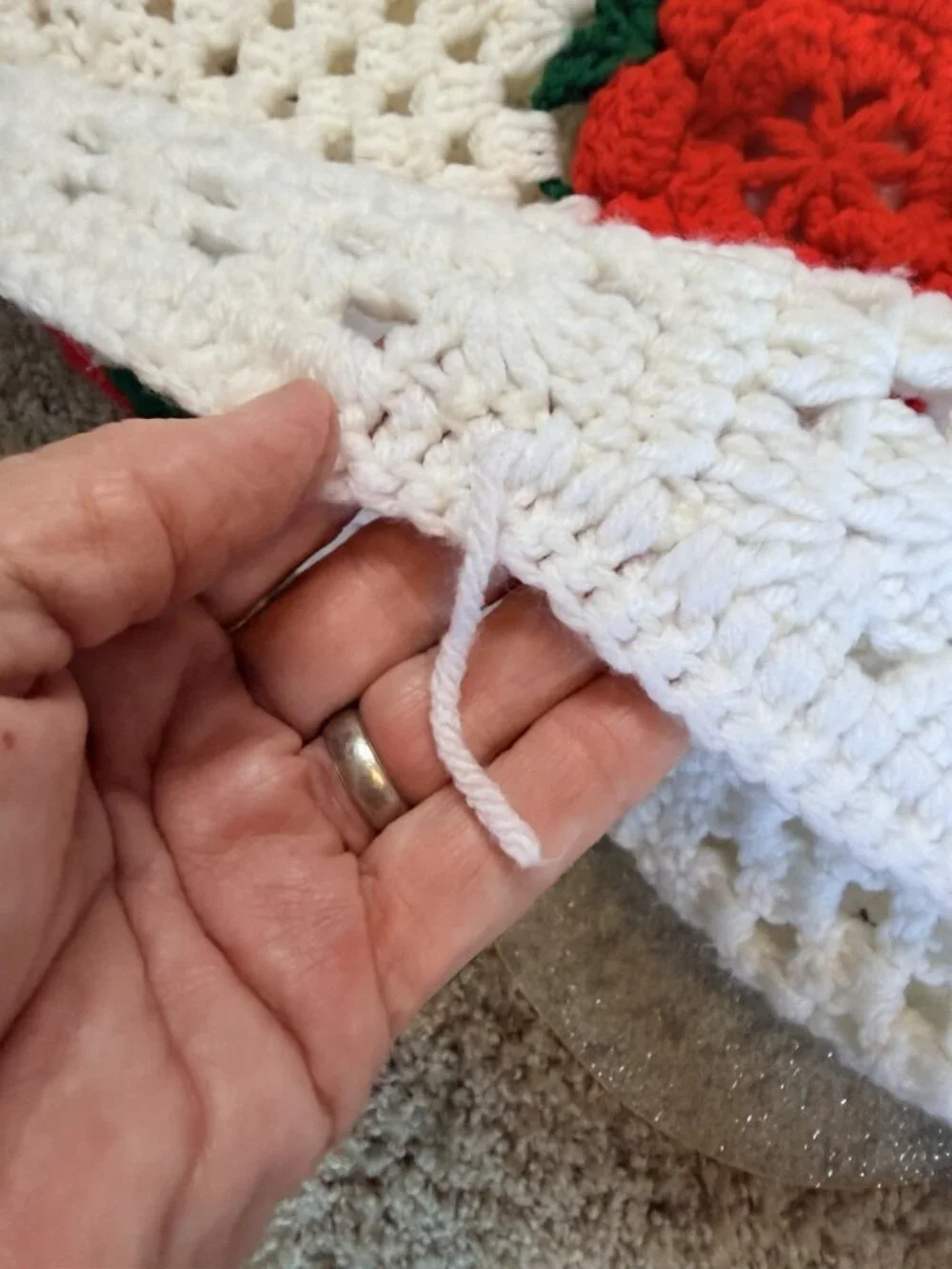 80X96 Crochet Granny Square Afghan Red Roses Hand Made White Background